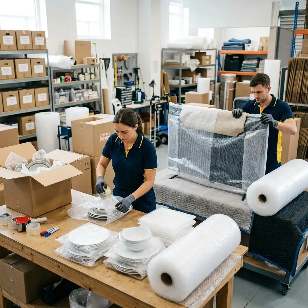 traslado internacional España Europa — camión cruzando frontera con muebles embalados